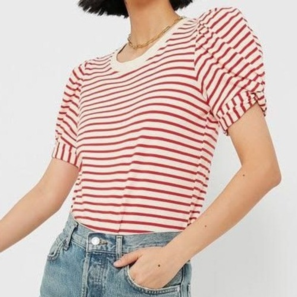 Tuckernuck Pomander Place Puff Short Sleeve Crewneck Top L Red Striped Preppy